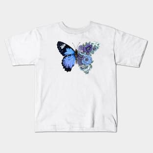 Blue Butterfly in Bloom Kids T-Shirt